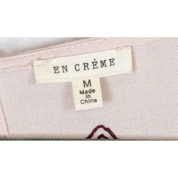 En Creme Women size M Embroidered Peasant Bohemian Flared Sleeve Aztec Tunic Top - Picture 9 of 14